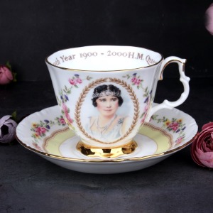 영국앤틱 영국찻잔 로얄알버트 Royal Albert 영국여왕 퀸 엘리자베스 100주년 기념 찻잔,야드로,영국찻잔