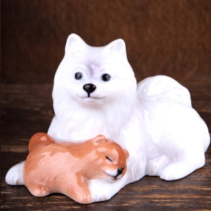 앤틱 로얄코펜하겐 피겨린 COPENHAGEN 흰 강아지 도자기인형,야드로,영국찻잔